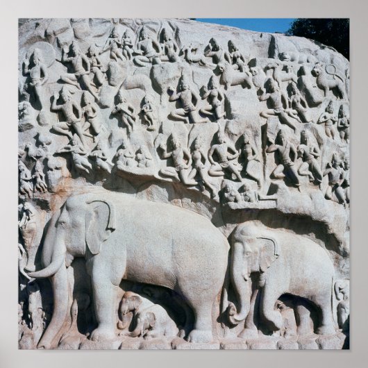 アルジュナの苦行を描いたレリーフ、 浮き彫り ポスター (正面)