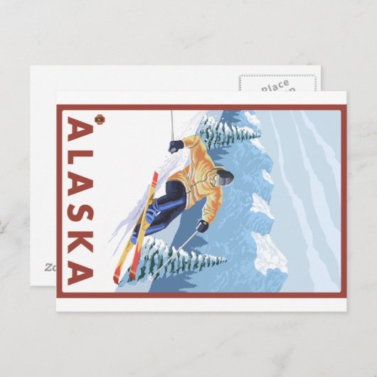 アルスカのダウンルートスノースキーヤー ポストカード (正面/裏面)