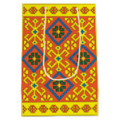 アルスンガのラトビア民族オレンジ色の黄色のフォークアート ミディアムペーパーバッグ (裏面)