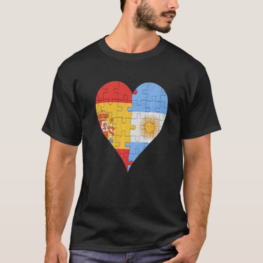 アルゼンスペインのチン国旗のハート Tシャツ (正面)