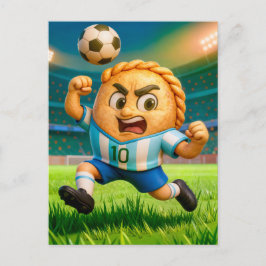 アルゼンチンのエンパナーダサッカー選手がヘディングのためにジャンプ ポストカード