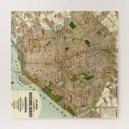アルゼンチンのブエノスアイレスヴィンテージの地図（1921年） ジグソーパズル (横)