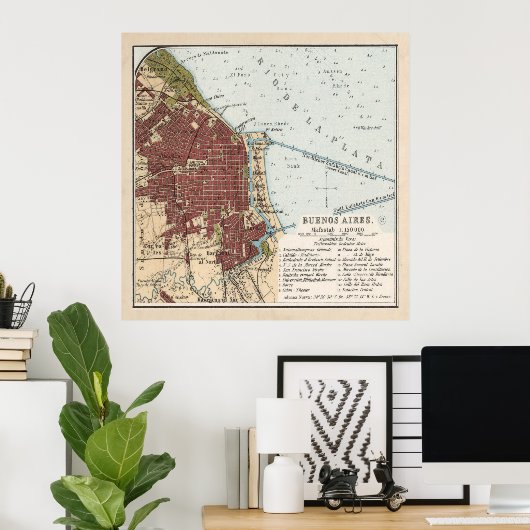 アルゼンチンのヴィンテージアイレスの地図(1904年) ポスター (ホームオフィス)