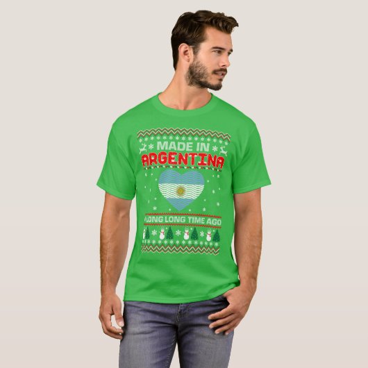 アルゼンチンの国のクリスマスの醜いセーターで作られる Tシャツ (正面フル)