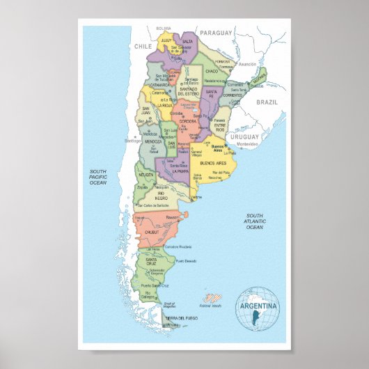 アルゼンチンの地域詳細地図 ポスター (正面)