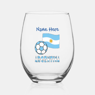 アルゼンチンの旗とサッカーの名入れギフト ステムなしワイングラス