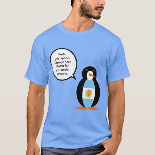 アルゼンチンの旗を着たペンギンの女性 メンズ Tシャツ (正面)