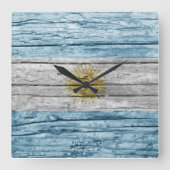 アルゼンチンの木製の旗 スクエア壁時計 (正面)