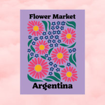 アルゼンチンの花市場 ピンクのデイジーと青い草原