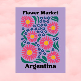 アルゼンチンの花市場 ピンクのデイジーと青い草原 ポストカード