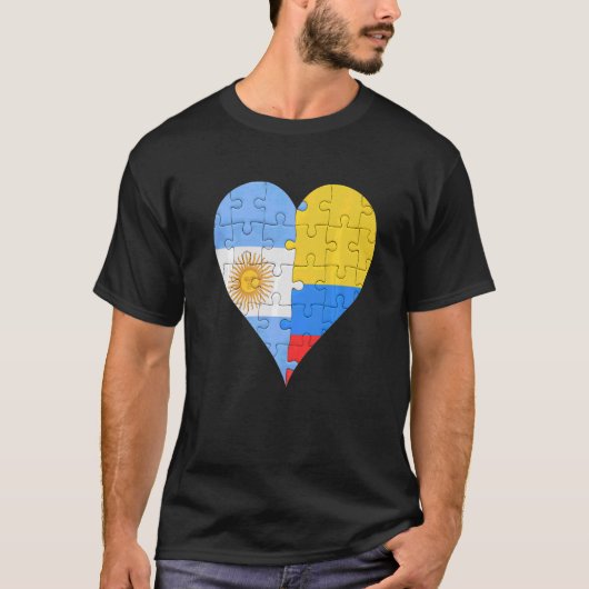 アルゼンチンコロンビア国旗のハート Tシャツ (正面)