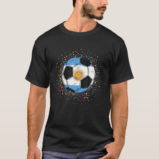 アルゼンチンサッカーチーム国旗のサッカー選手 Tシャツ (正面)