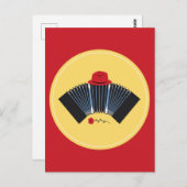 アルゼンチンタンゴバンドネオンレッドフェドーラとバラ ポストカード (正面/裏面)