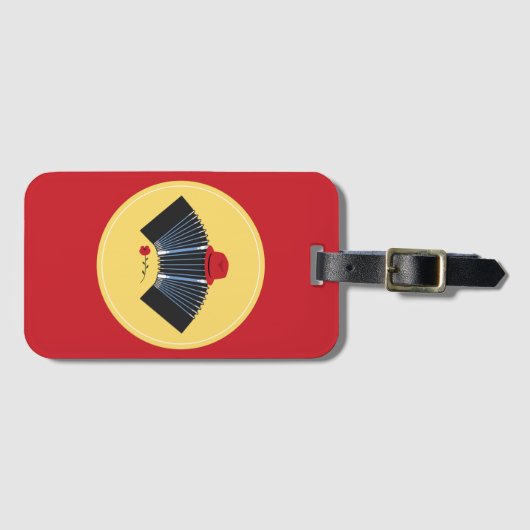 アルゼンチンタンゴバンドネオンレッドフェドーラとバラ ラゲッジタグ (正面横)