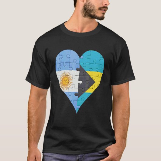 アルゼンチンバハマ国旗のハート Tシャツ (正面)