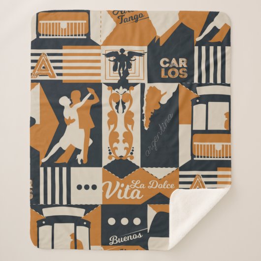 アルゼンチンパターンシームレスデザインイラストレーション シェルパブランケット (正面)