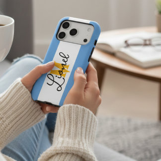 アルゼンチンブルー&ホワイトストライプ名前をカスタムするモノグラム ケース