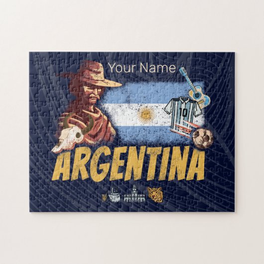 アルゼンチンヴィンテージゴーチョ国旗のサッカーボール ジグソーパズル (横)