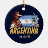 アルゼンチンヴィンテージゴーチョ国旗のサッカーボール セラミックオーナメント (正面)
