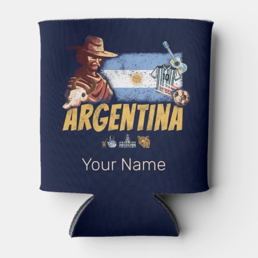 アルゼンチンヴィンテージゴーチョ国旗のサッカーボール 缶クーラー (正面)