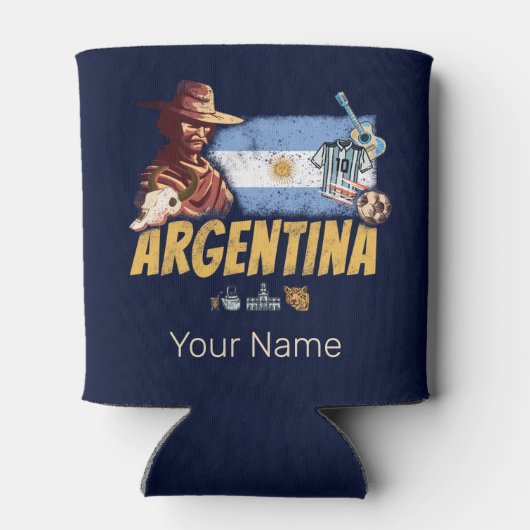 アルゼンチンヴィンテージゴーチョ国旗のサッカーボール 缶クーラー (裏面)