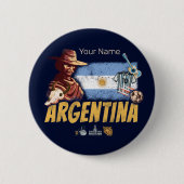 アルゼンチンヴィンテージゴーチョ国旗のサッカーボール 缶バッジ (正面)
