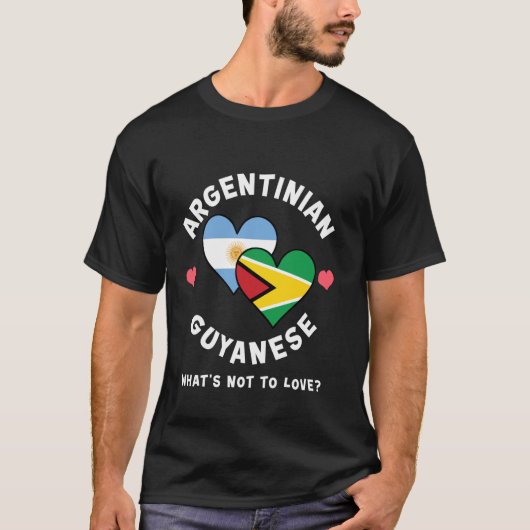アルゼンチン人 ガイアナ人 愛してるよ ハートの旗 Tシャツ (正面)