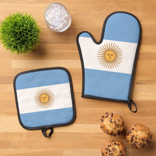 アルゼンチン国旗のオーブンミトと鍋敷き 鍋つかみ&鍋敷きセット (トップダウン)