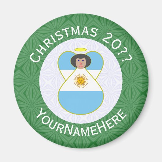 アルゼンチン国旗のクリスマスエンジェルパーソナライズされた マグネット (正面)