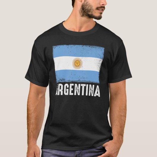アルゼンチン国旗のサッカーヴィンテージファンサッカーチーム Tシャツ (正面)