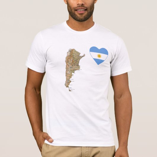 アルゼンチン国旗のハートと地図Tシャツ Tシャツ (正面)