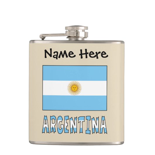 アルゼンチン国旗 パーソナライズテキスト付き フラスク (正面)