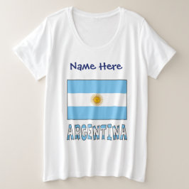 アルゼンチン国旗 パーソナライズテキスト付き プラスサイズTシャツ