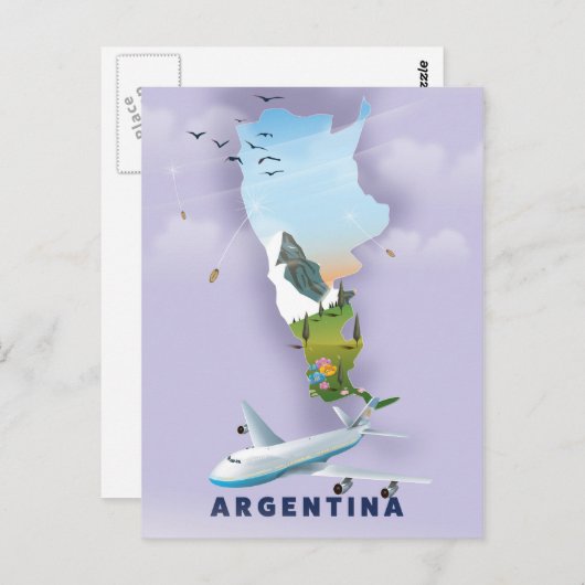 アルゼンチン地図と旅行のポスター ポストカード (正面/裏面)