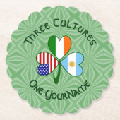 アルゼンチン，アイルランド国旗，シャムロック君の名前 ペーパーコースター (正面)