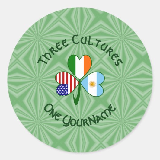 アルゼンチン・アイルランドUSAシャムロックパーソナライズされた国旗 ラウンドシール (正面)