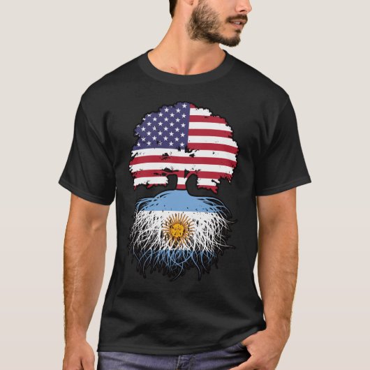アルゼンチン・アルゼンチン米国木のルーツ国旗 Tシャツ (正面)