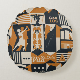 アルゼンチン：シームレスな民族イラストレーション。 ラウンドクッション