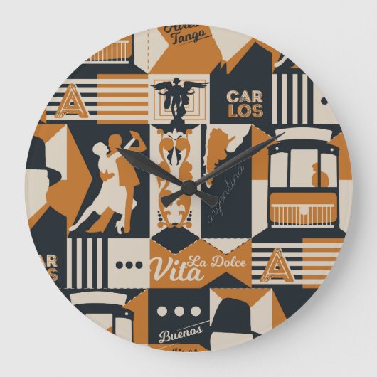 アルゼンチン:シームレスな民族イラストレーション。 ラージ壁時計 (正面)