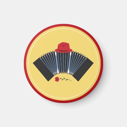 アルゼンチン·タンゴ·バンドネオン·フェドラとレッド·ローズ マグネット (正面)