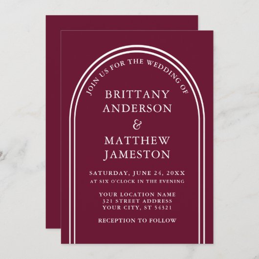 アルチモダンスタイリッシューのバ結婚ルガンディ 招待状 (正面/裏面)