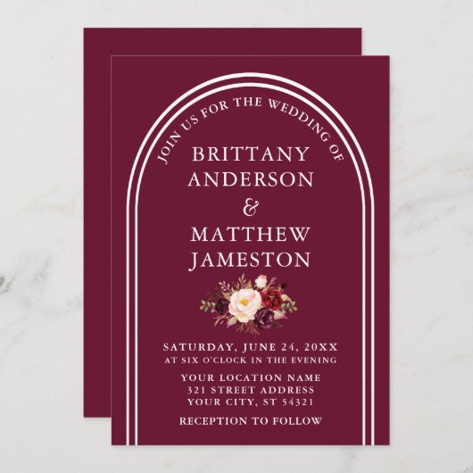 アルチモダンスタイリッシューのバ結婚ルグンディフローラ 招待状 (正面/裏面)