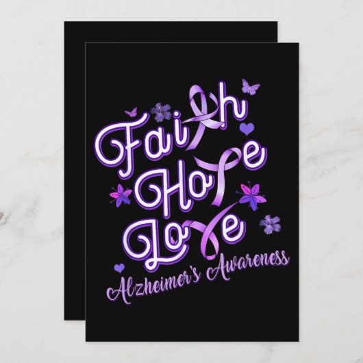 アルツハイマーの認識度紫色のリボン製品の信仰 招待状 (正面/裏面)