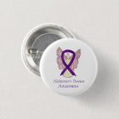 アルツハイマー病パープルリボンエンジェルアートピン 缶バッジ (正面&裏面)
