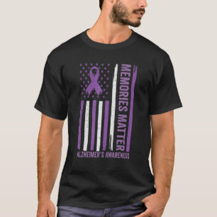 アルツハイマー認識度紫色リボン痴呆症のメンバー Tシャツ