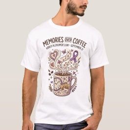 アルツハイマー・デーの思い出はコーヒーの中で パープルリボン Tシャツ