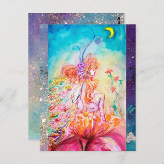 アルテア / ピンクの花の遊び心のある妖精 ポストカード (正面/裏面)