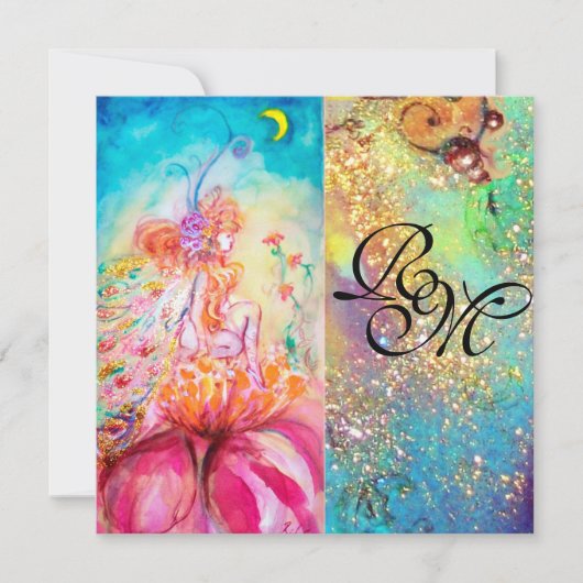 アルテア , モノグラム ピンク 青 黄 緑 輝き 招待状 (正面)