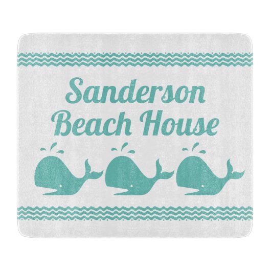 アルティックティール(緑がかった色)ブルークジラ&ウェーブブルー&ウェーブブルー&ホワイト沿岸 カッティングボード (正面)