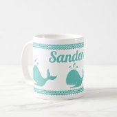 アルティックティール（緑がかった色）ブルークジラ&ウェーブブルー&ウェーブブルー&ホワイト沿岸 コーヒーマグカップ (正面左)